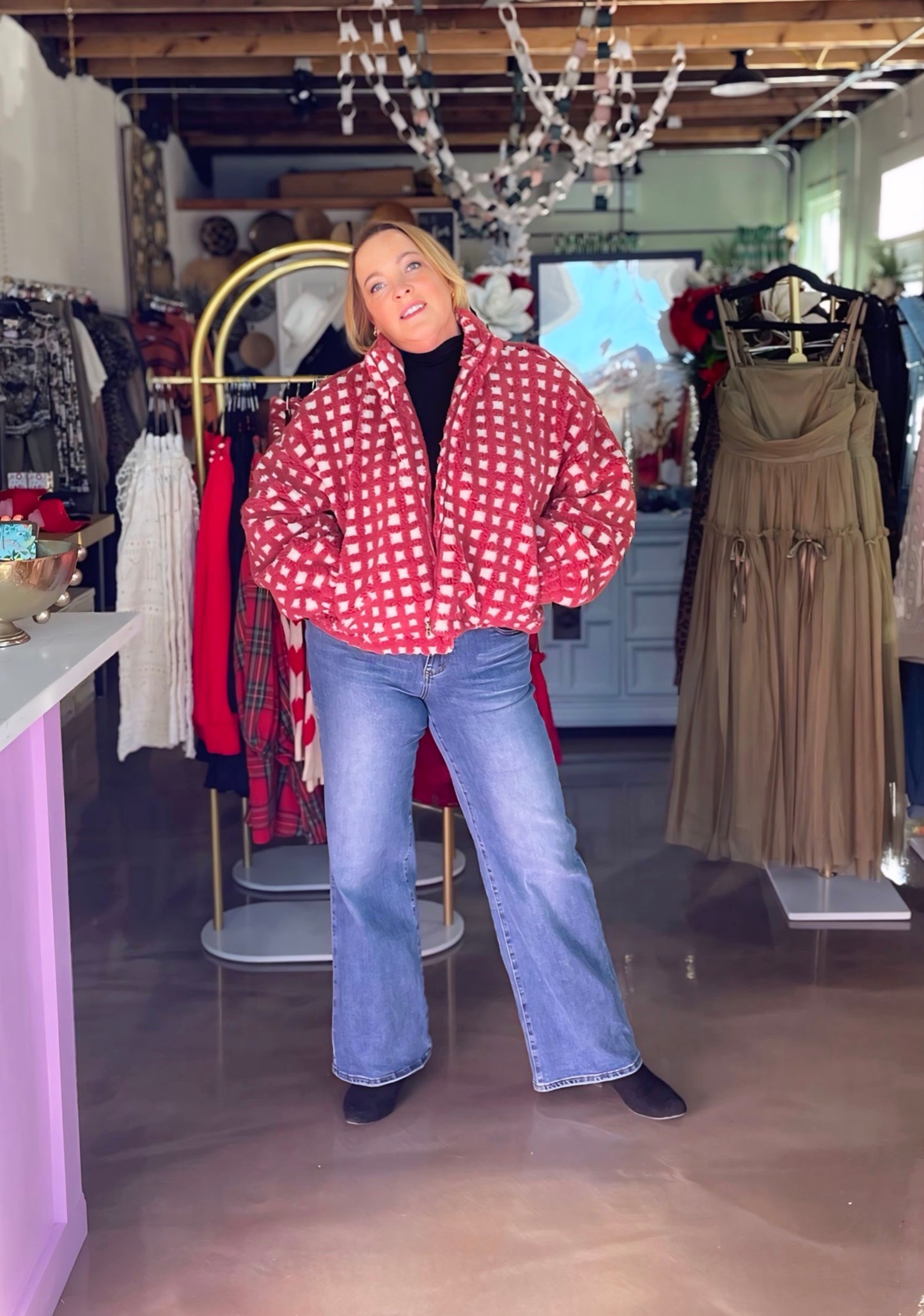 Fern Fuzzy Checked Sherpa