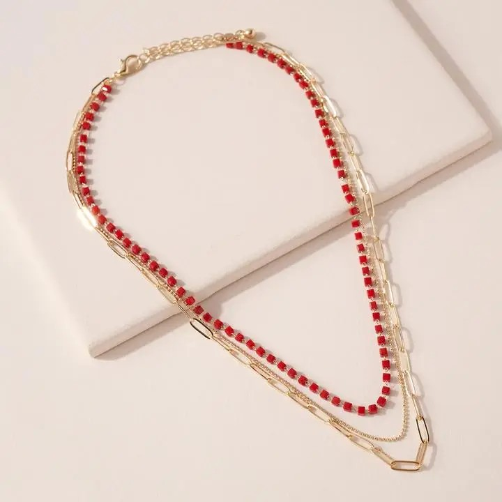 Triple Row Bead & Chain Necklace