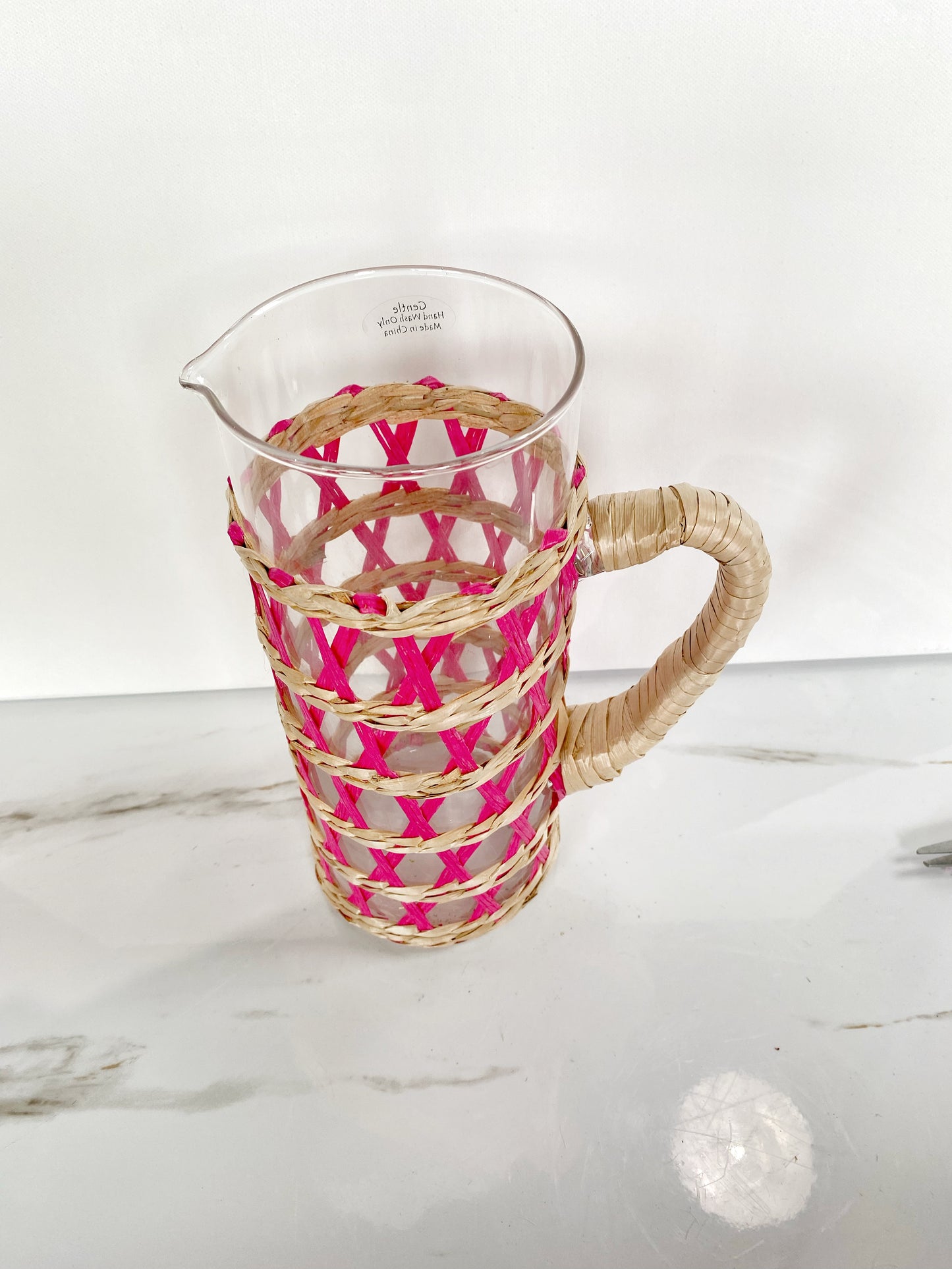 Rattan and Glass Pitcher