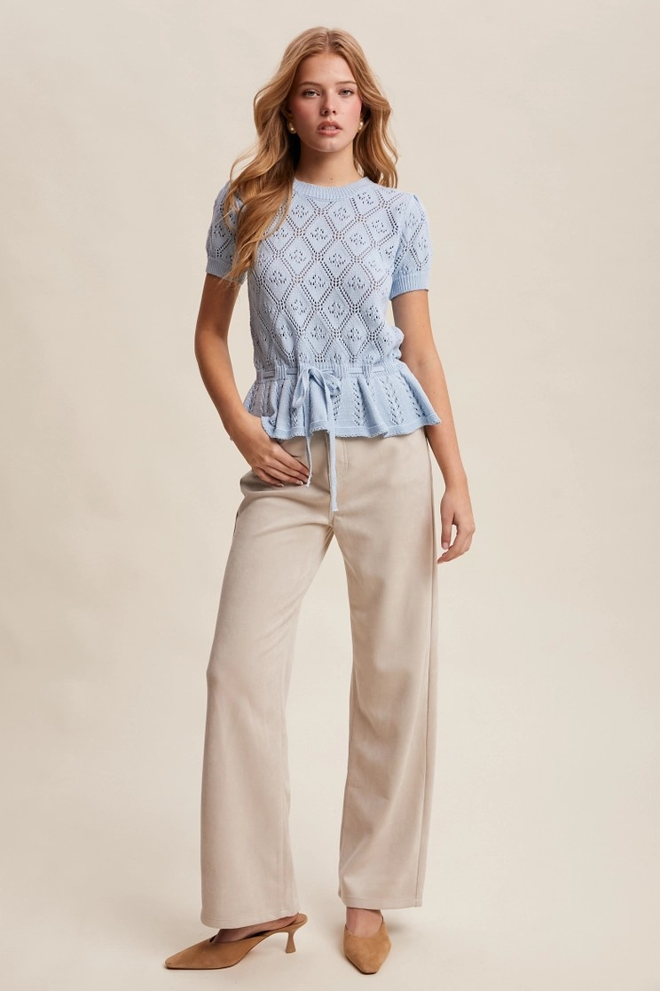 Rory Pointelle Peplum Top