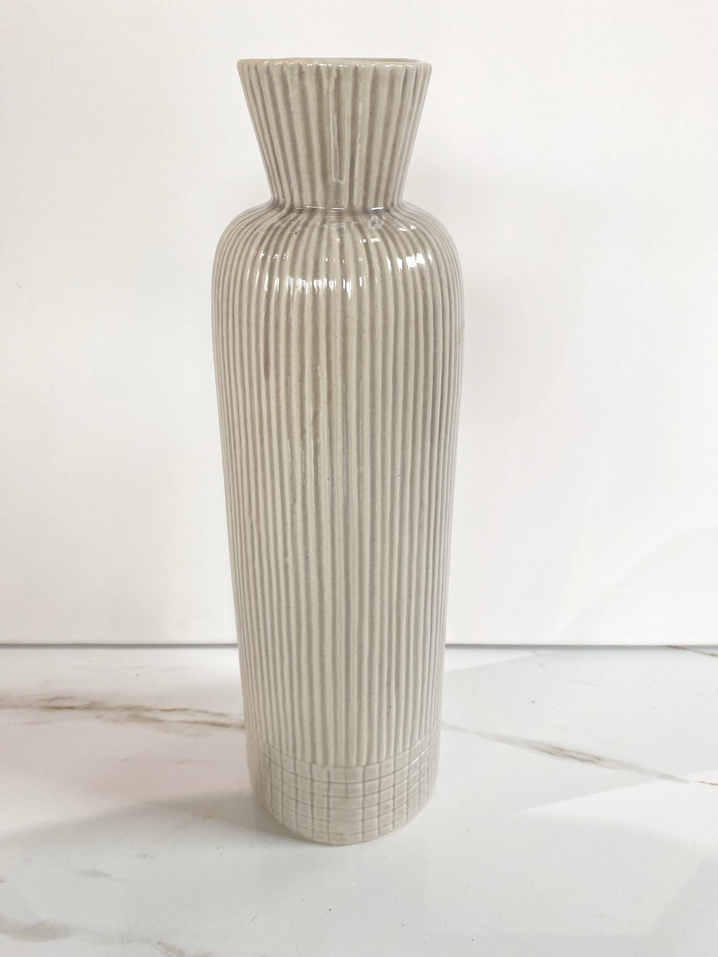 Gray Ribbed Tall Vase