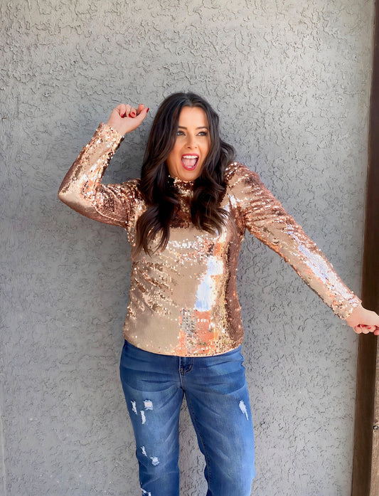 Drew Sequin Mock Neck
