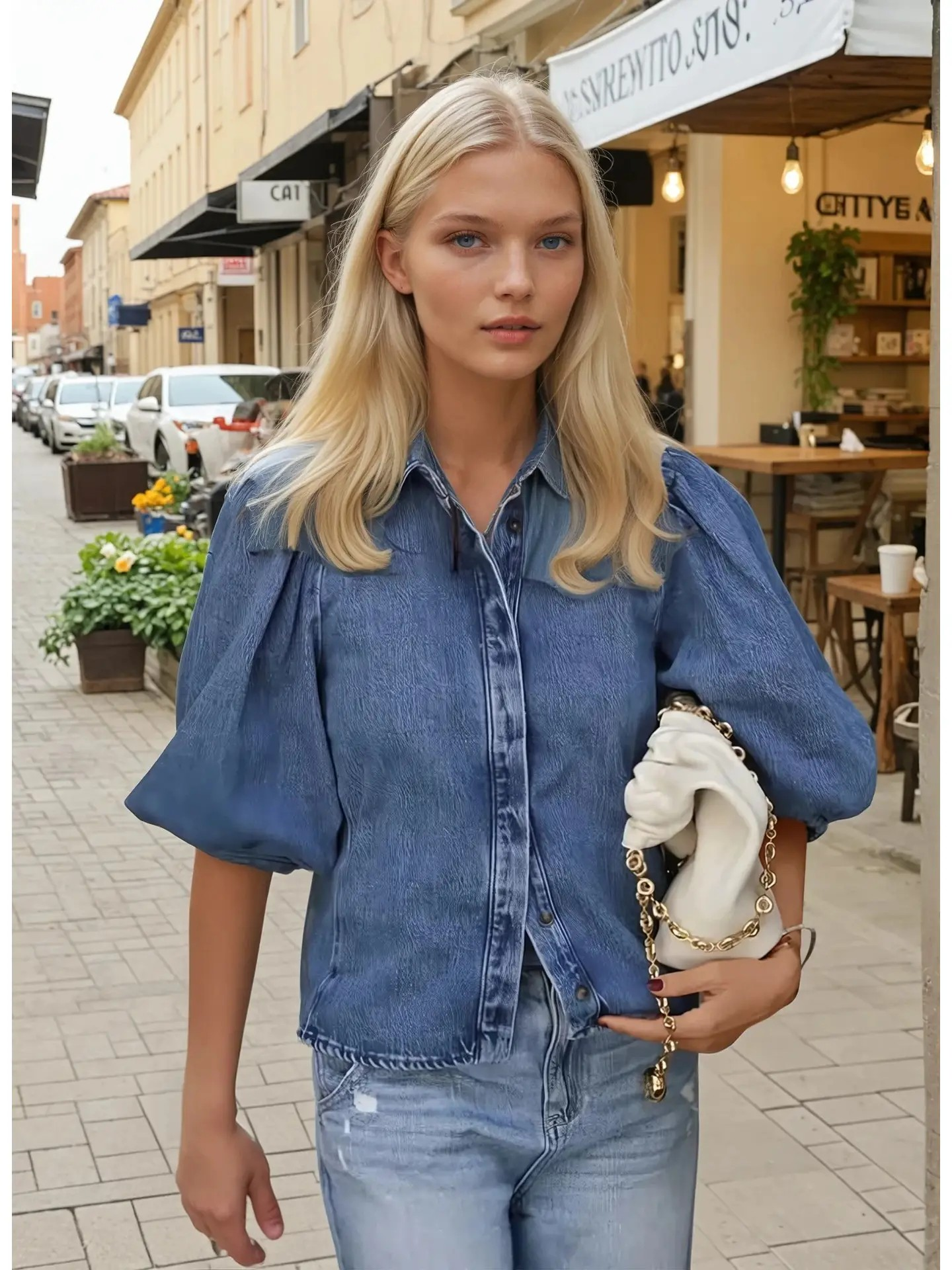 Etta Balloon Sleeve Denim Shirt