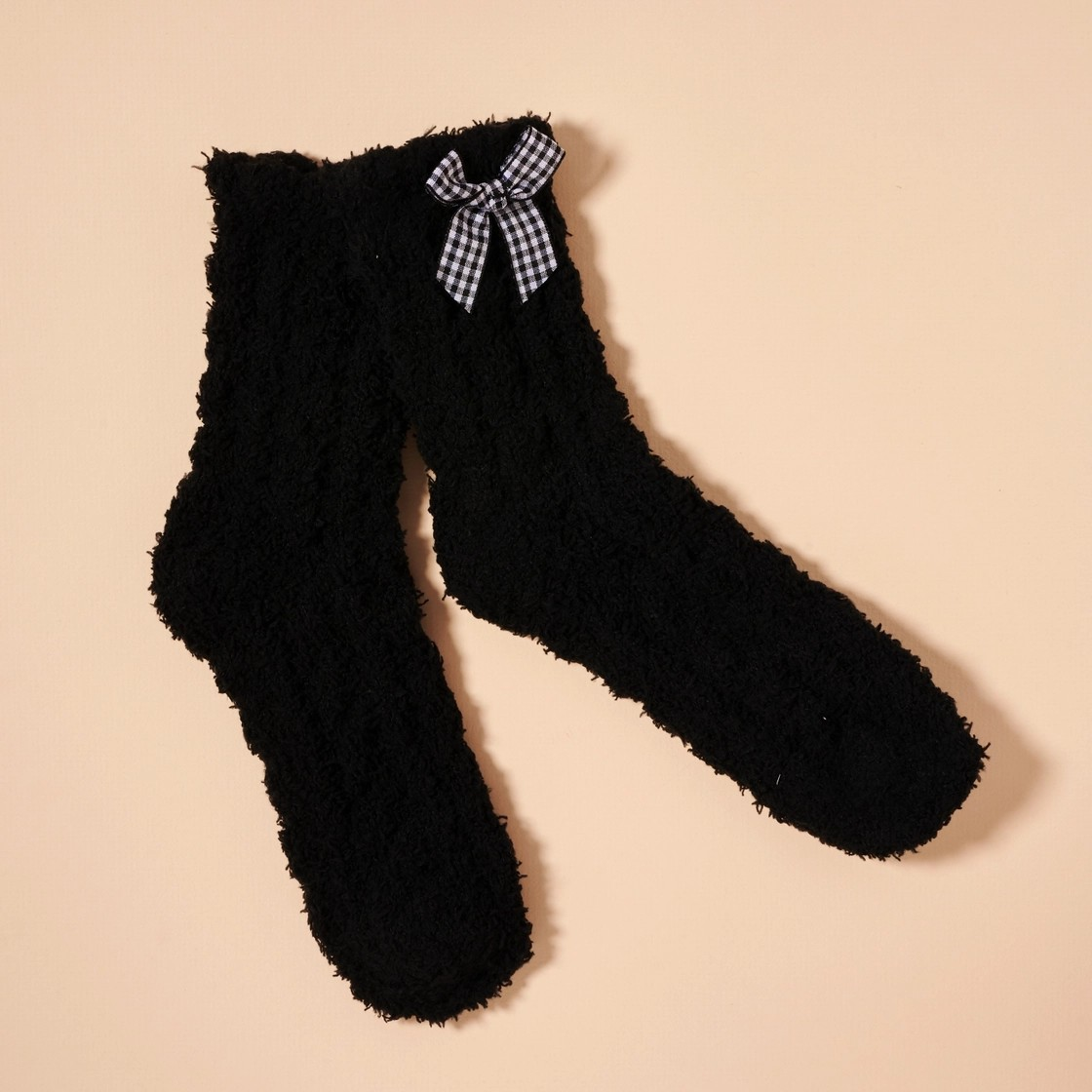 Fuzzy Bow & Floral Socks