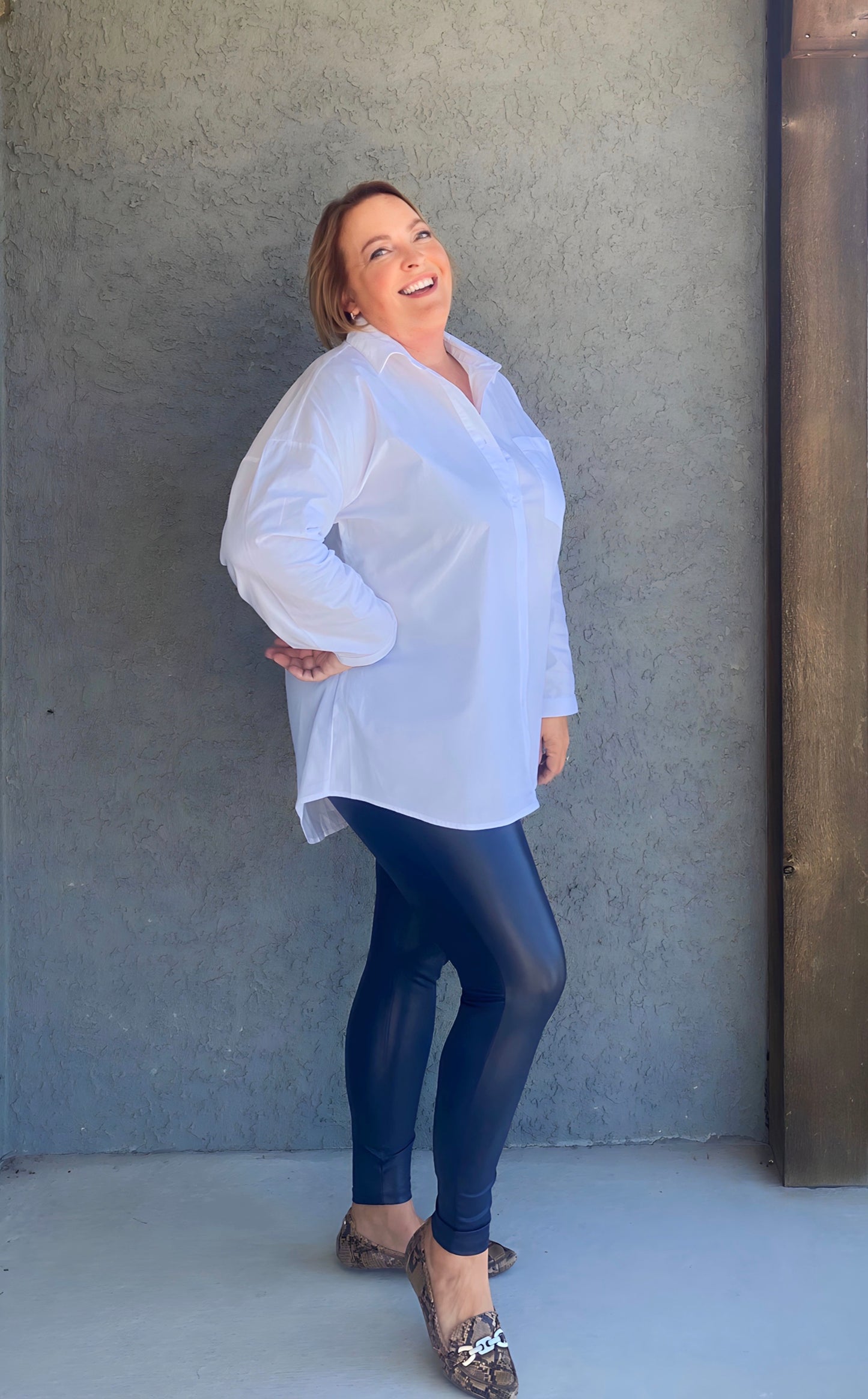 In the Navy Faux Leather Leggings