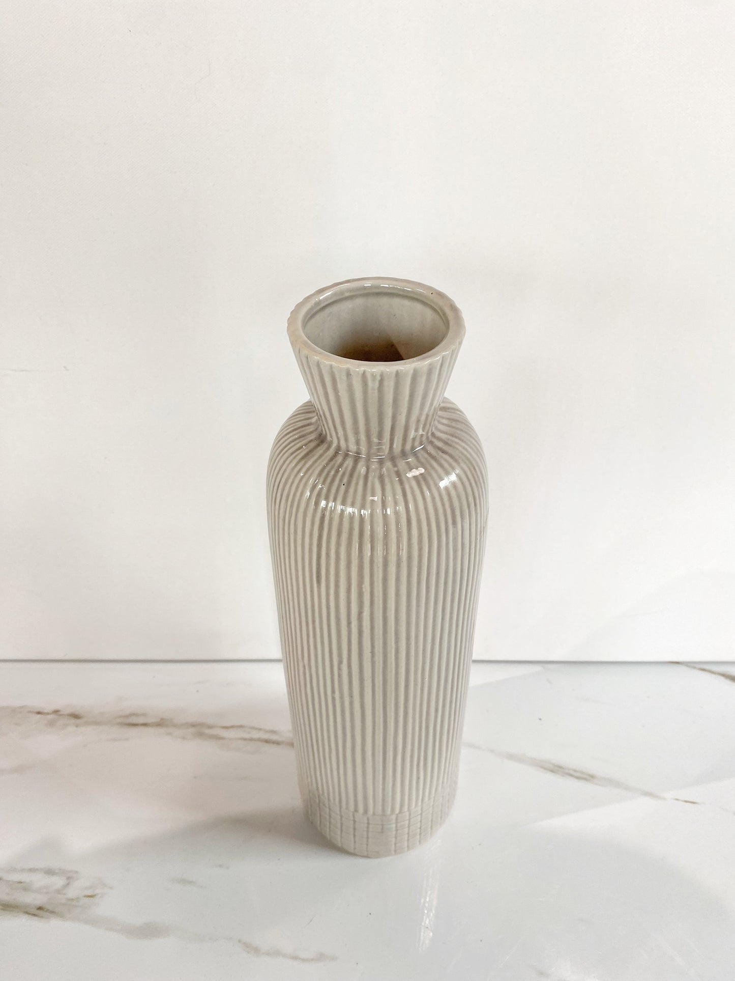 Gray Ribbed Tall Vase