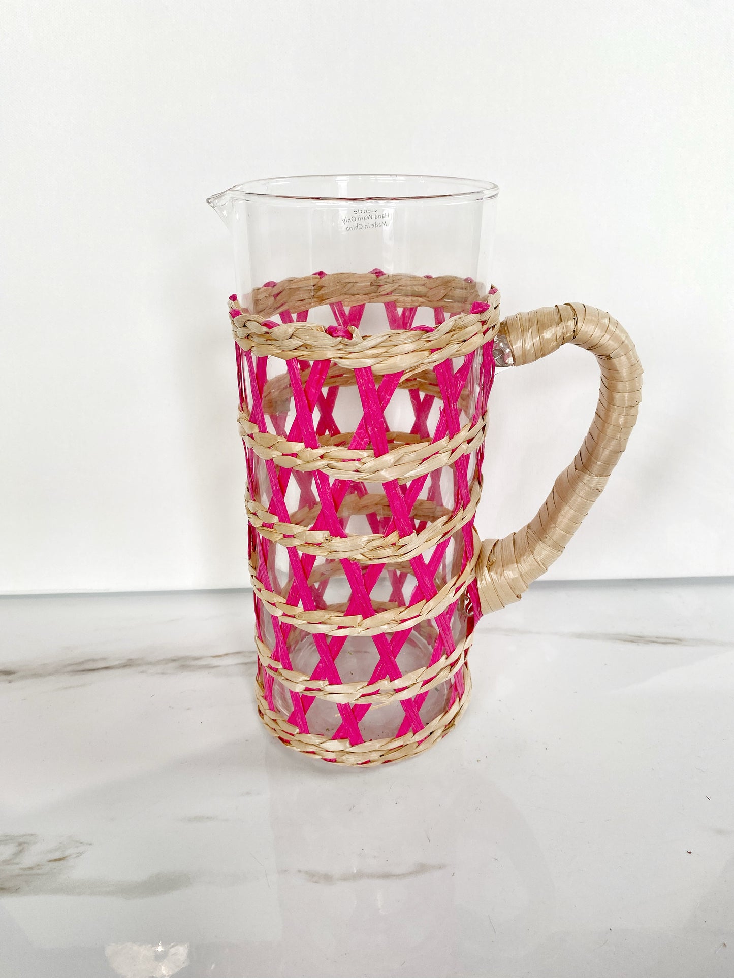 Rattan and Glass Pitcher