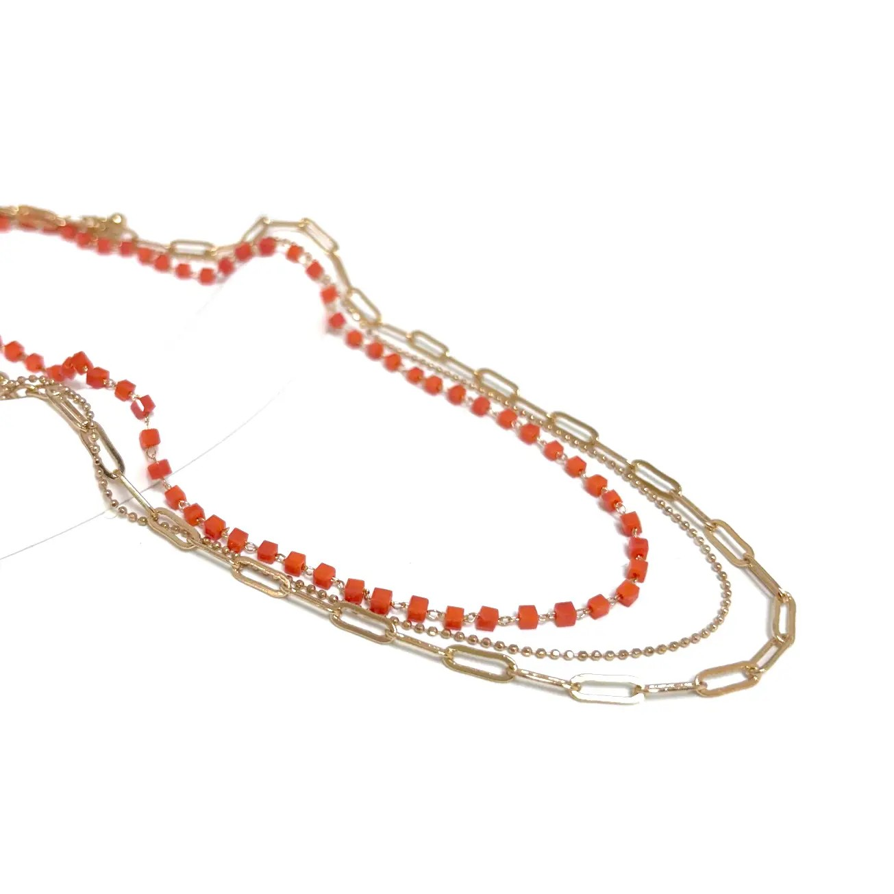 Triple Row Bead & Chain Necklace