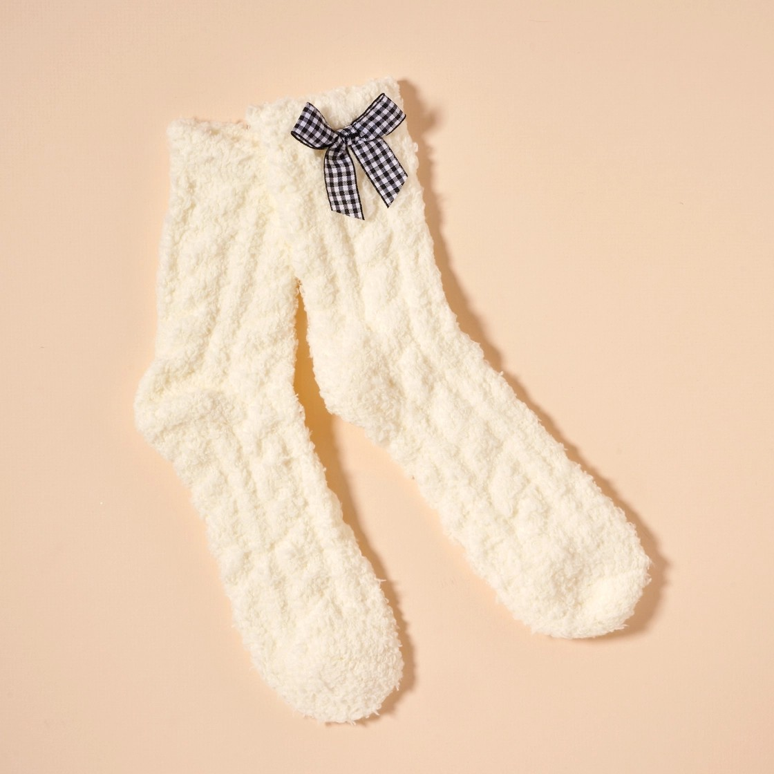 Fuzzy Bow & Floral Socks