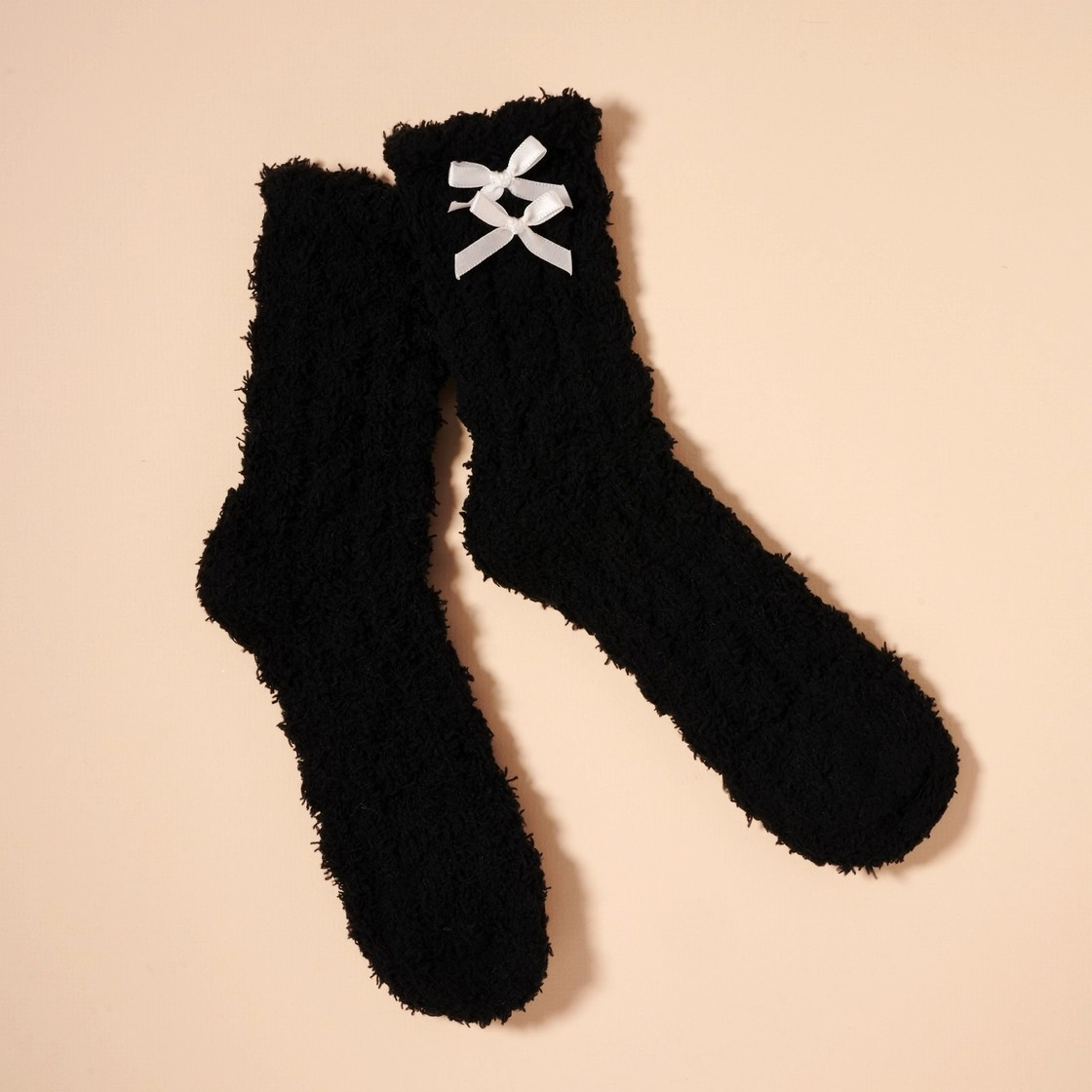 Fuzzy Bow & Floral Socks