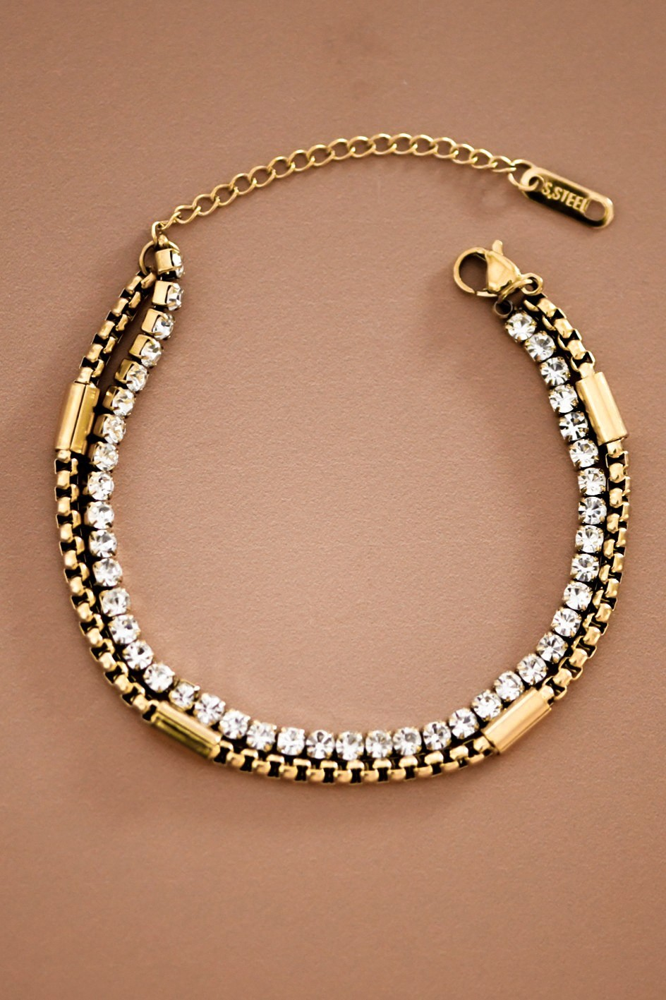 Rhinestone & Gold Bracelet