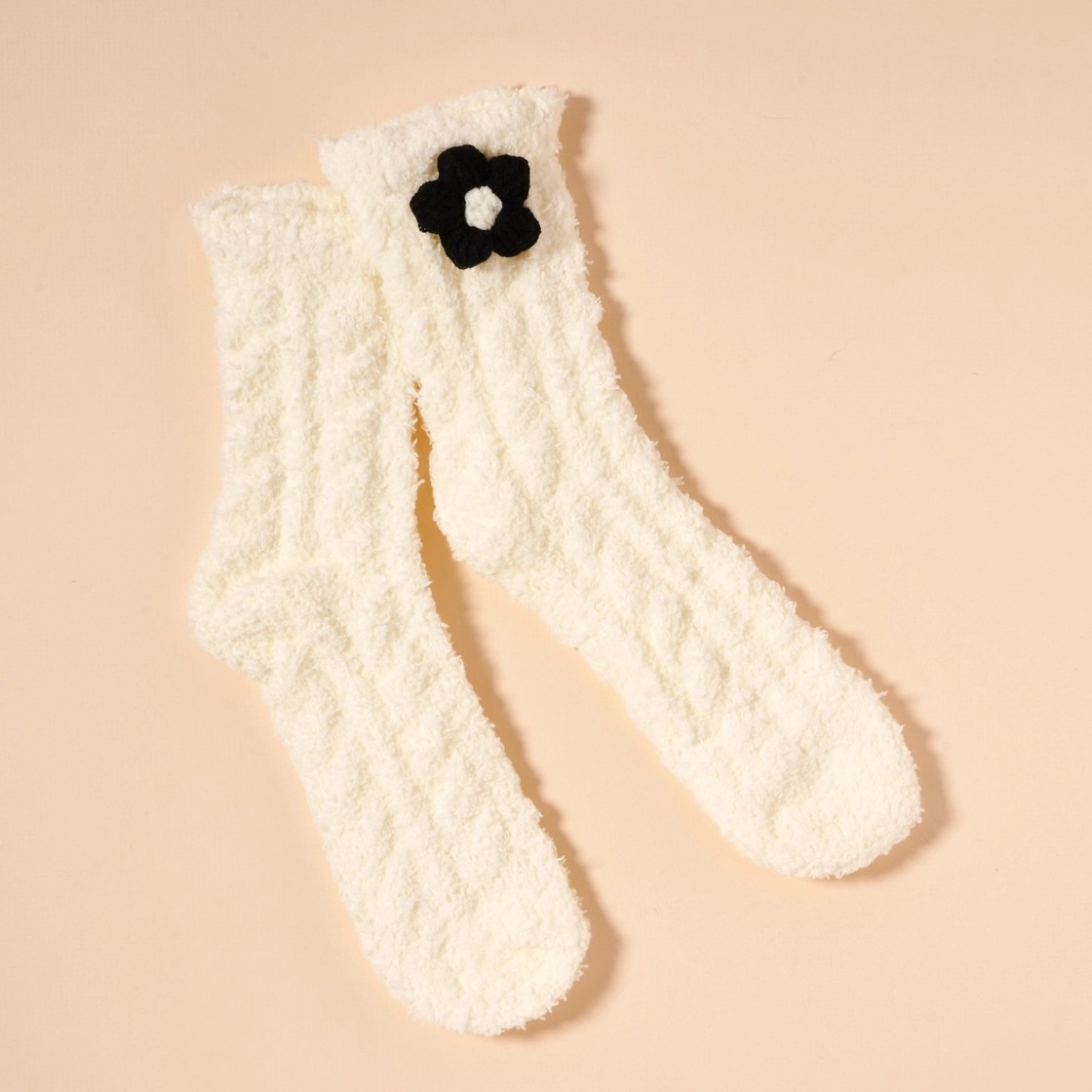 Fuzzy Bow & Floral Socks