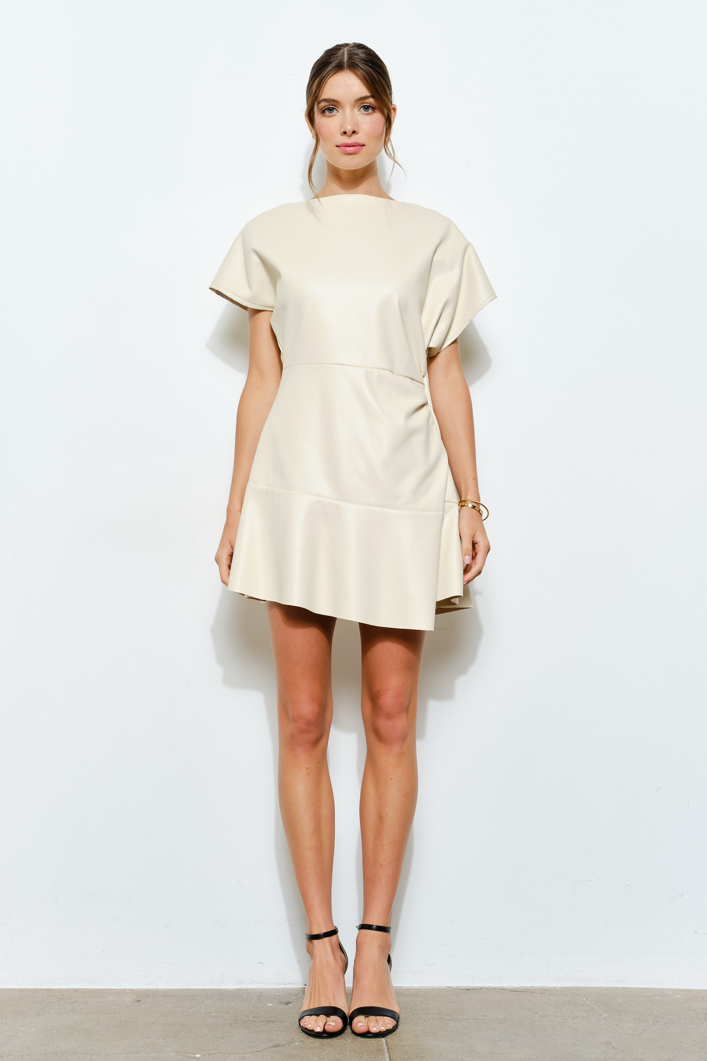 London Side Tucked Faux Leather Dress