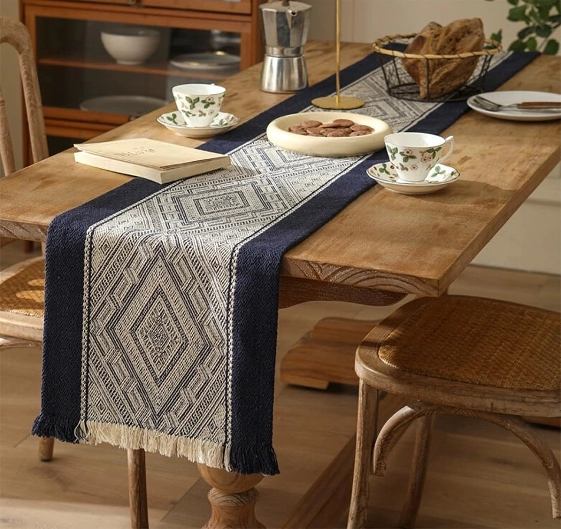Diamond Weave Fringed Table Runner