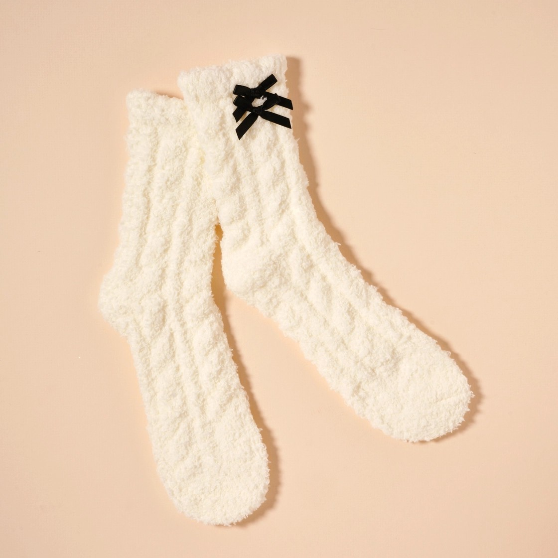 Fuzzy Bow & Floral Socks