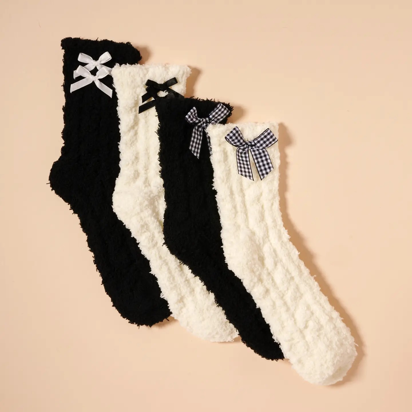 Fuzzy Bow & Floral Socks