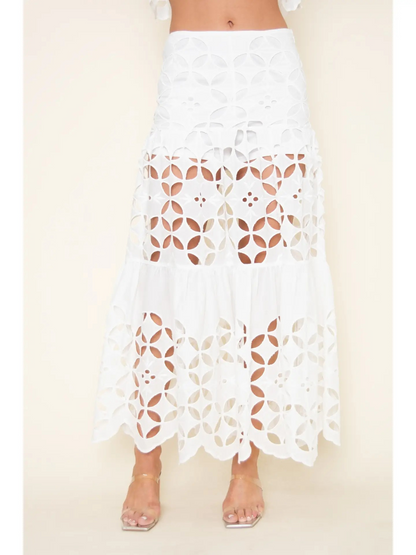 India Embroidered Eyelet Maxi Skirt