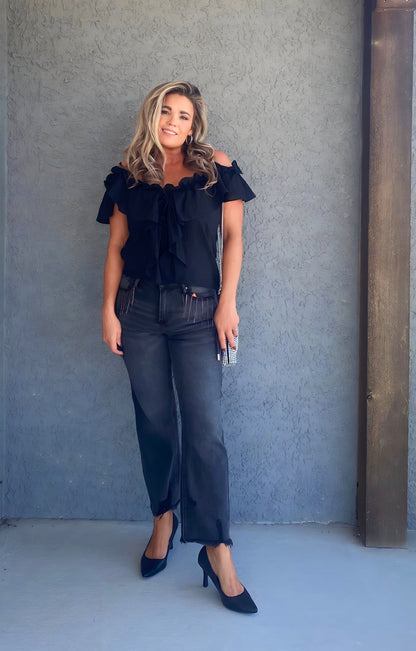 Freya Black Ruffled Top