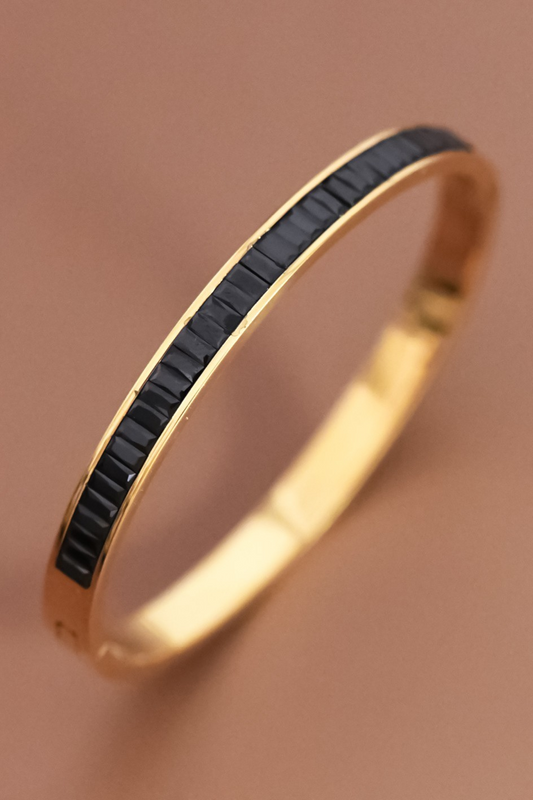 Black Stone Gold Bangle Bracelet