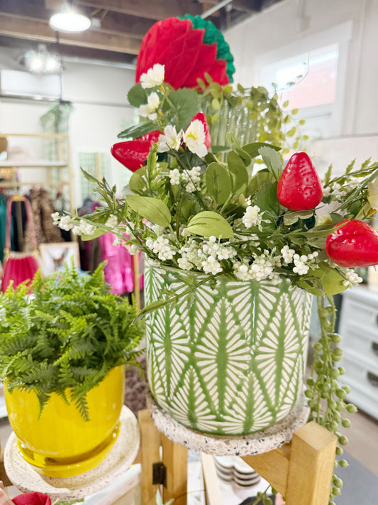 Green & White Planter Pot