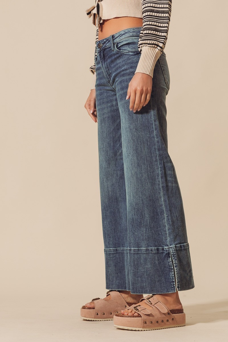 Isabel Side Slit Wide Leg Jeans