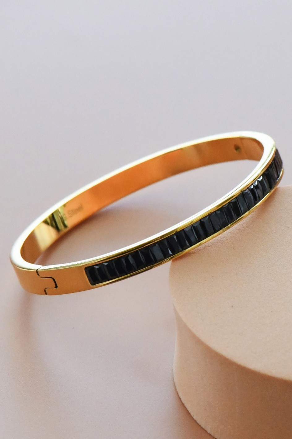 Black Stone Gold Bangle Bracelet