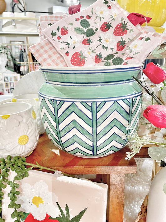 Green Chevron Pot