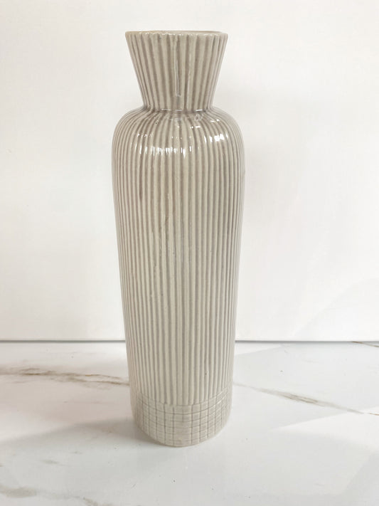 Gray Ribbed Tall Vase