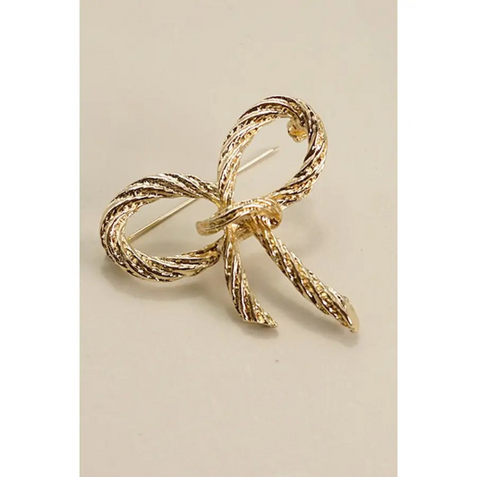 Gold Rope Bow Brooch