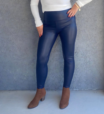 In the Navy Faux Leather Leggings