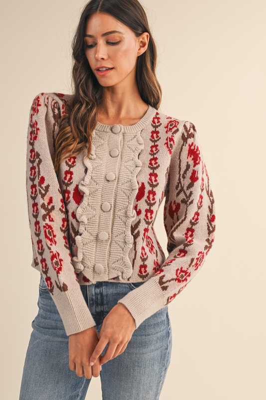 Pomme Floral Puff Sleeve Cardigan