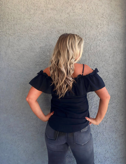 Freya Black Ruffled Top