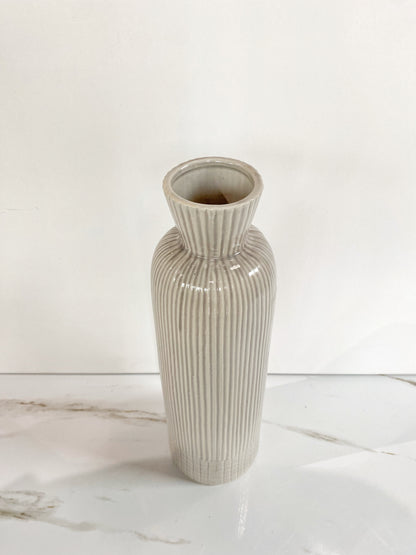 Gray Ribbed Tall Vase