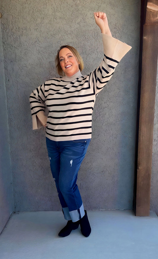 Vivica Striped Bell Sleeve Sweater