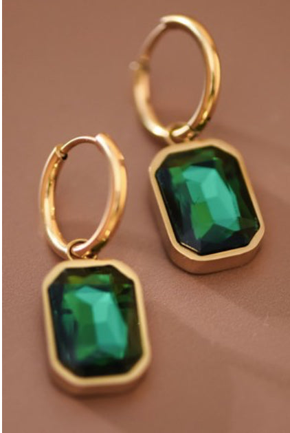 Green Crystal Drop Earrings