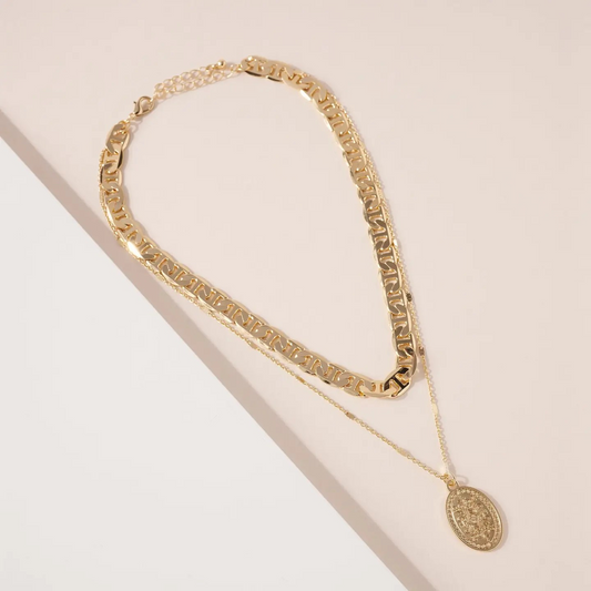 2 Row Figaro Chain & Coin Pendant