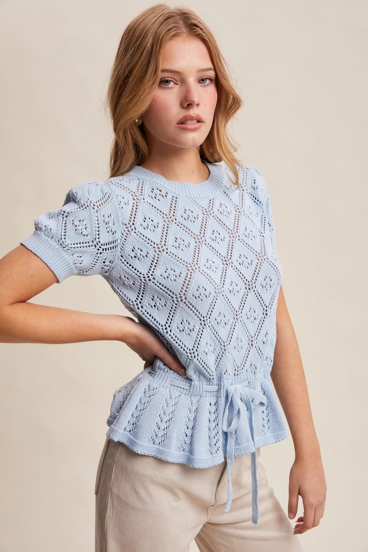 Rory Pointelle Peplum Top