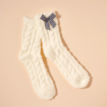 Fuzzy Bow & Floral Socks