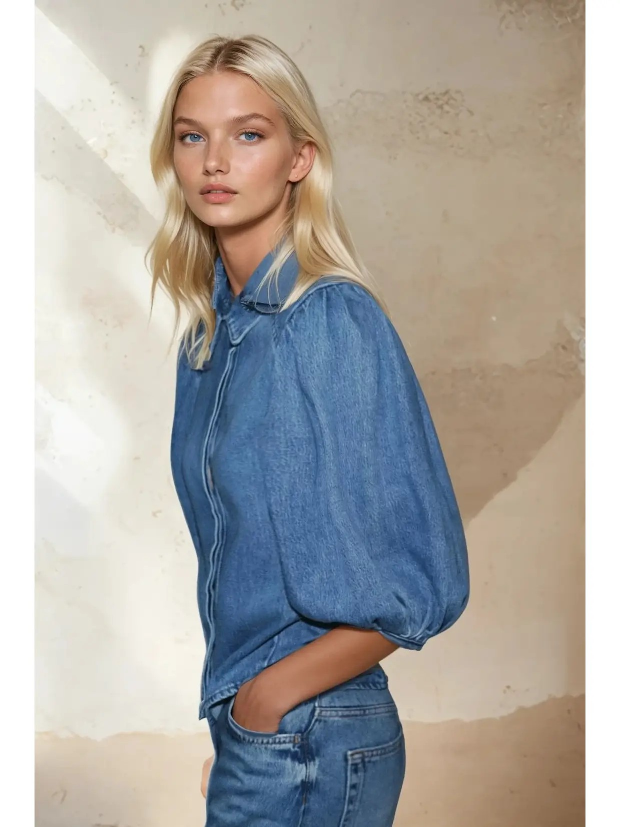 Etta Balloon Sleeve Denim Shirt