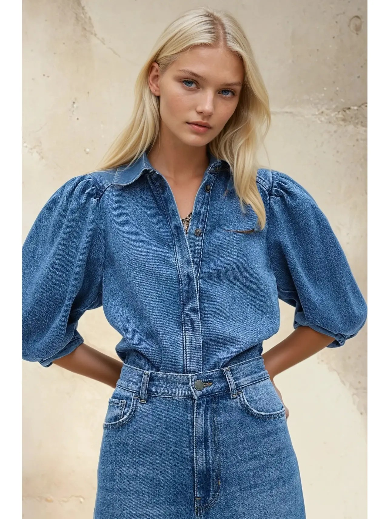 Etta Balloon Sleeve Denim Shirt
