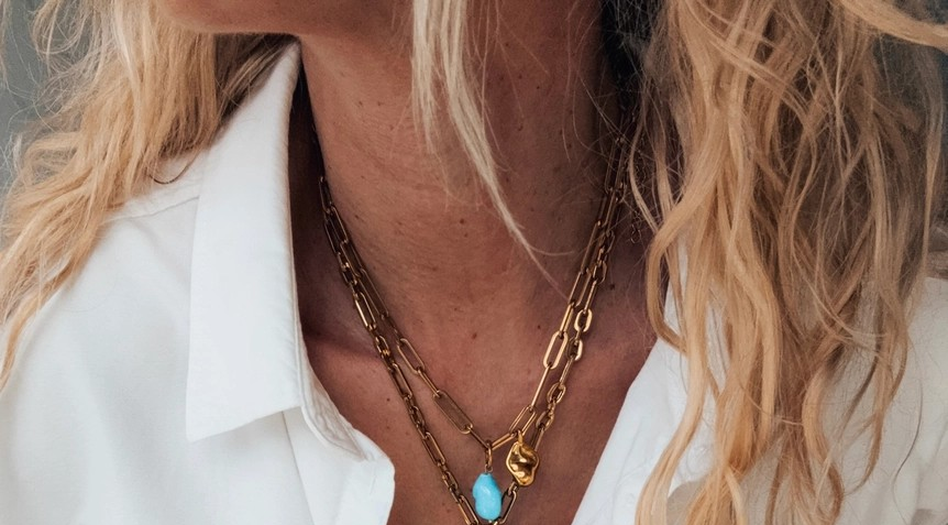 Turquoise & Gold Chain Necklace