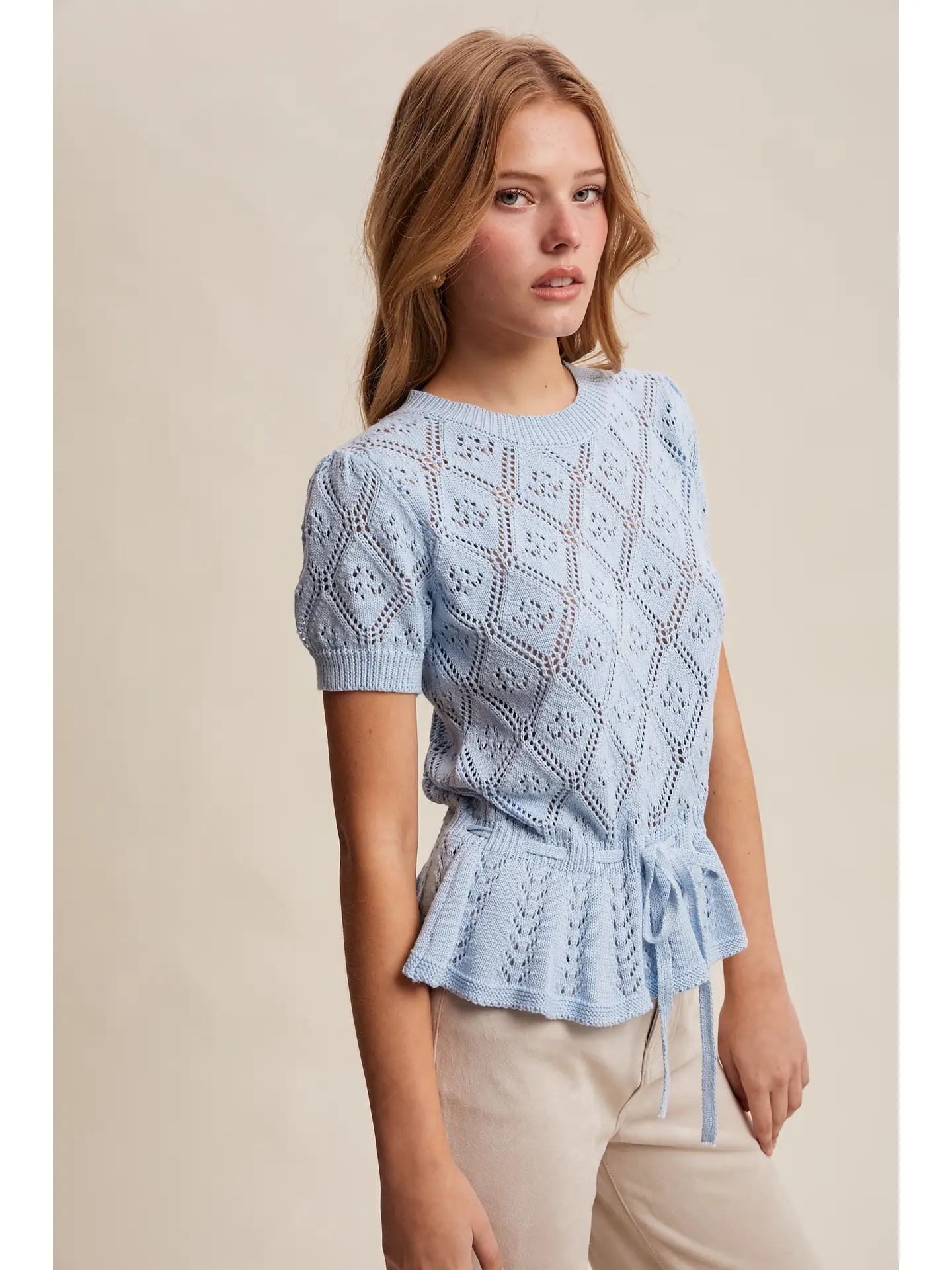 Rory Pointelle Peplum Top