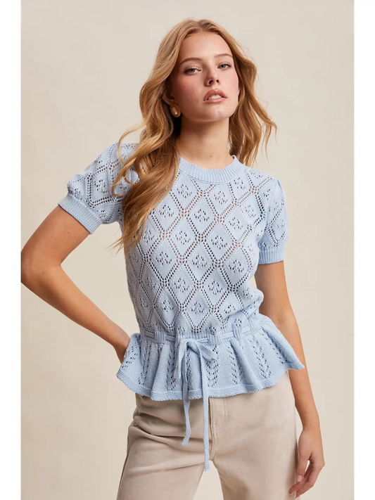 Rory Pointelle Peplum Top