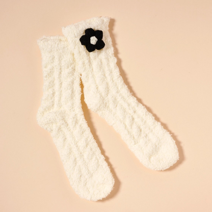 Fuzzy Bow & Floral Socks