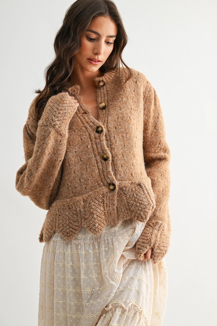 Marrone Scalloped Cardigan