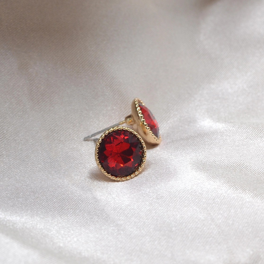 Round Red Crystal Glass Earrings