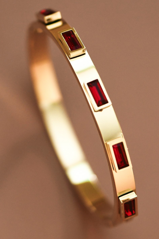 Red Crystal & Gold Bangle Bracelet