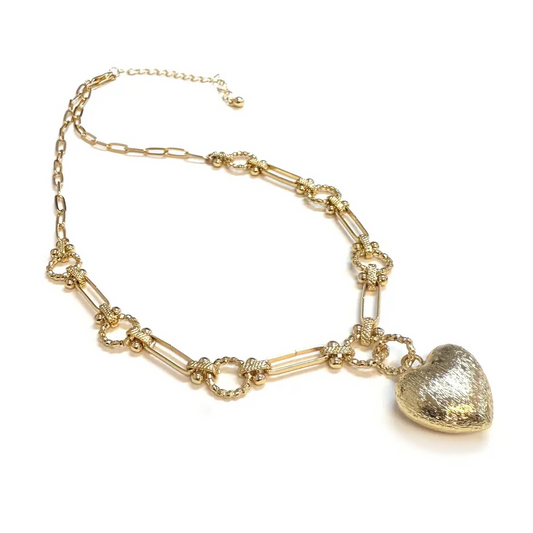 Brushed Gold Chain Heart Necklace