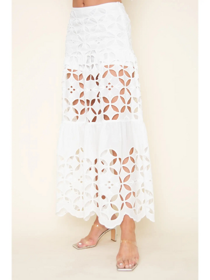India Embroidered Eyelet Maxi Skirt